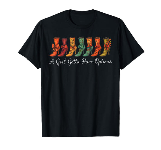 A Girl Gotta Have Options Vintage Halloween Witch Bow Boots T-Shirt