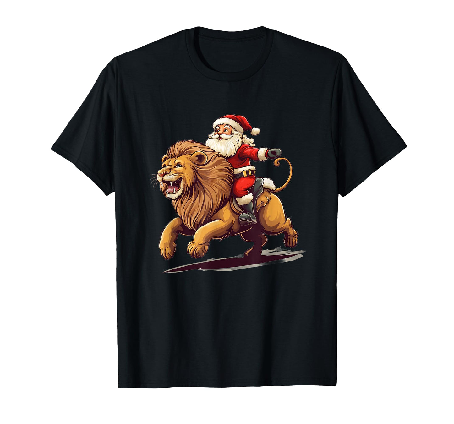 Festive Lion Ride with Santa Claus Leading The Way T-Shirt
