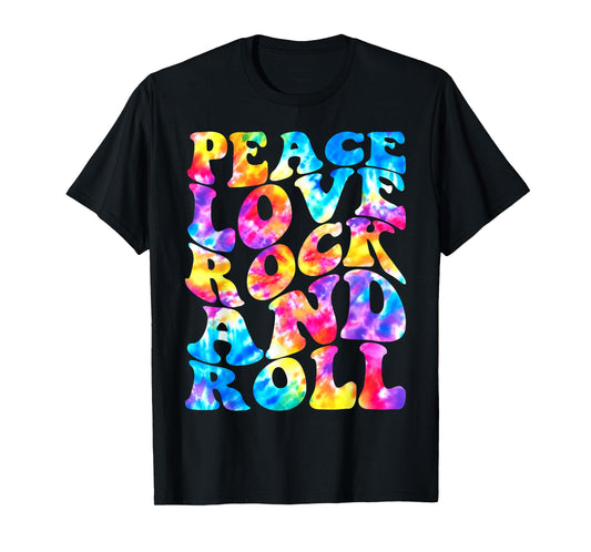 Tie-Dye Peace Love Rock N Roll Band Rock Concert Lovers T-Shirt