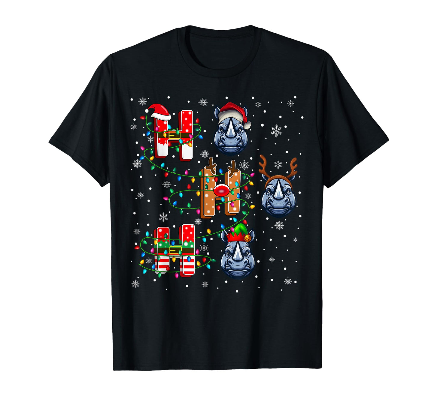 Ho Ho Ho Santa Reindeer Hat Elf Rhino Animal Christmas T-Shirt