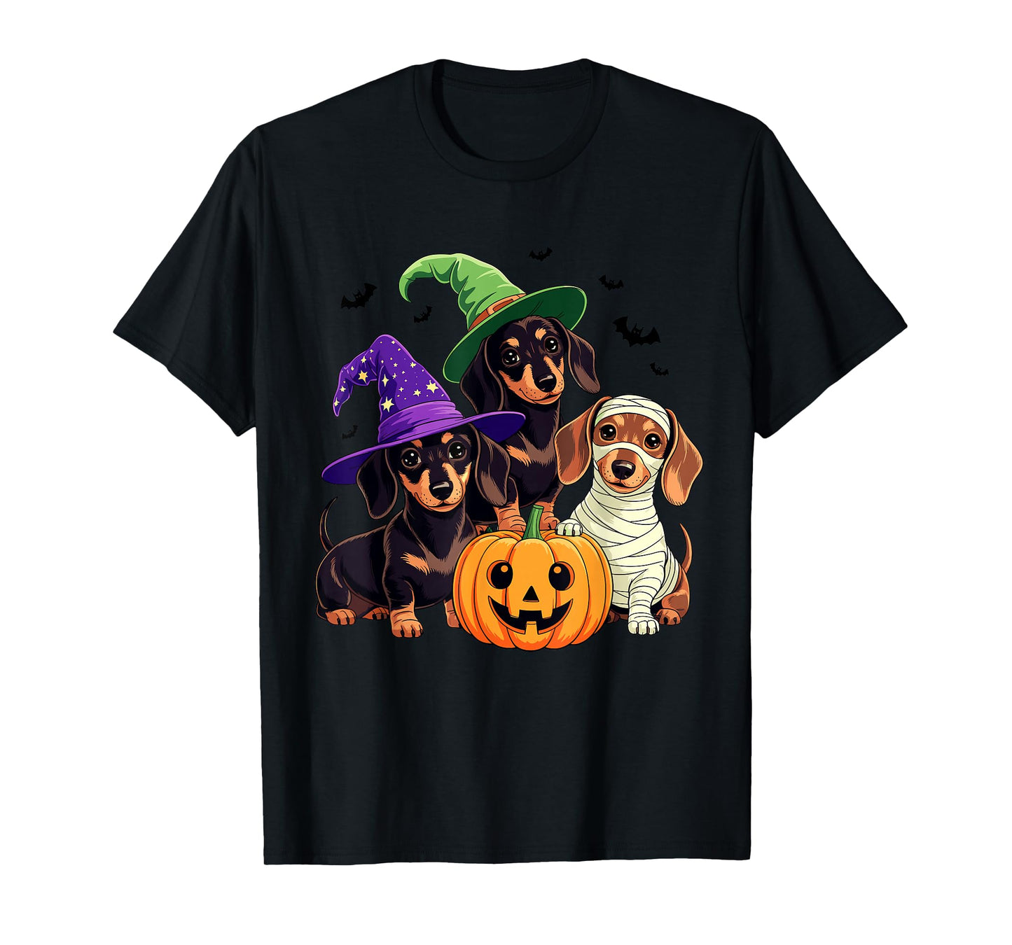 Halloween Dachshund Pumpkin Witch Mummy Dogs Spooky Fun T-Shirt