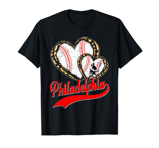 Vintage Philadelphia Baseball Leopard Heart Baseball Fans T-Shirt