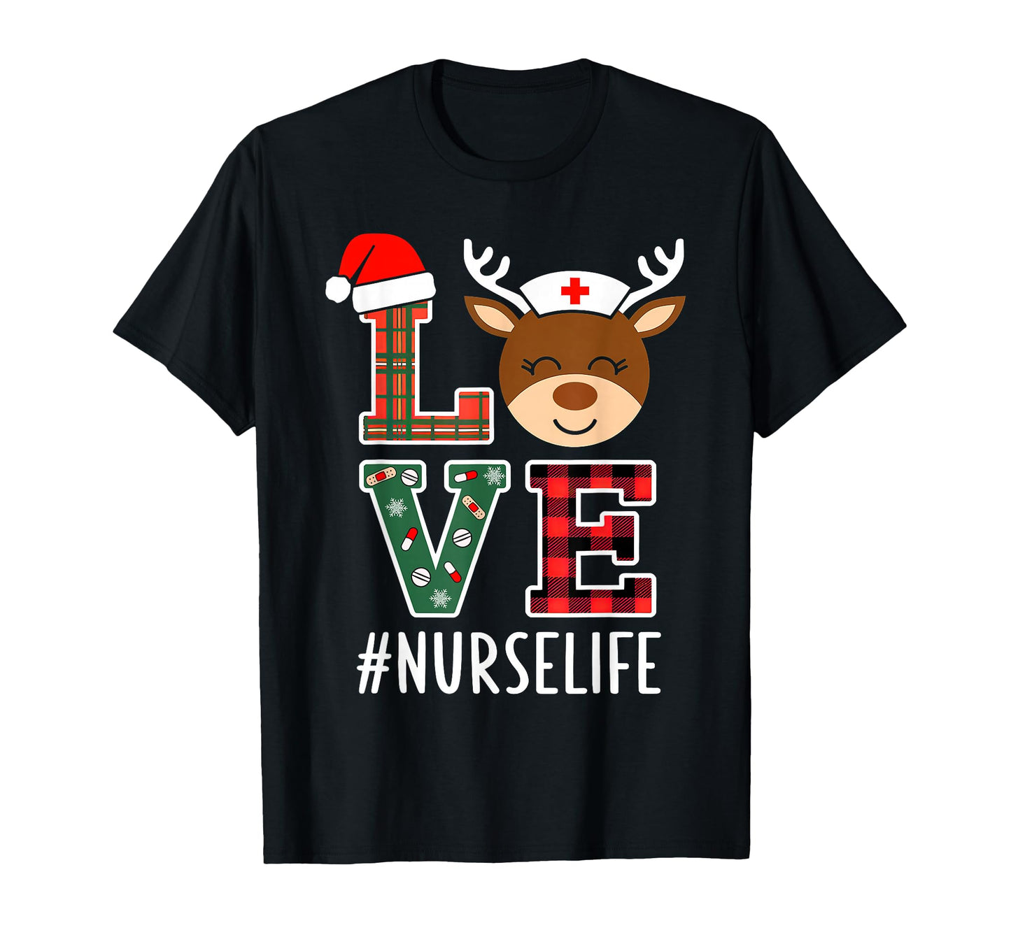 Love Nurse Life Nursing Christmas Reindeer Xmas Pajamas T-Shirt