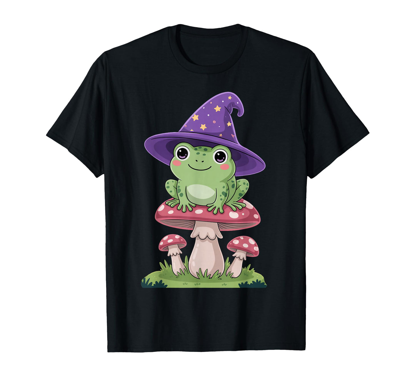 Cute Frog Wizard Hat on Mushroom Halloween Style Kids T-Shirt