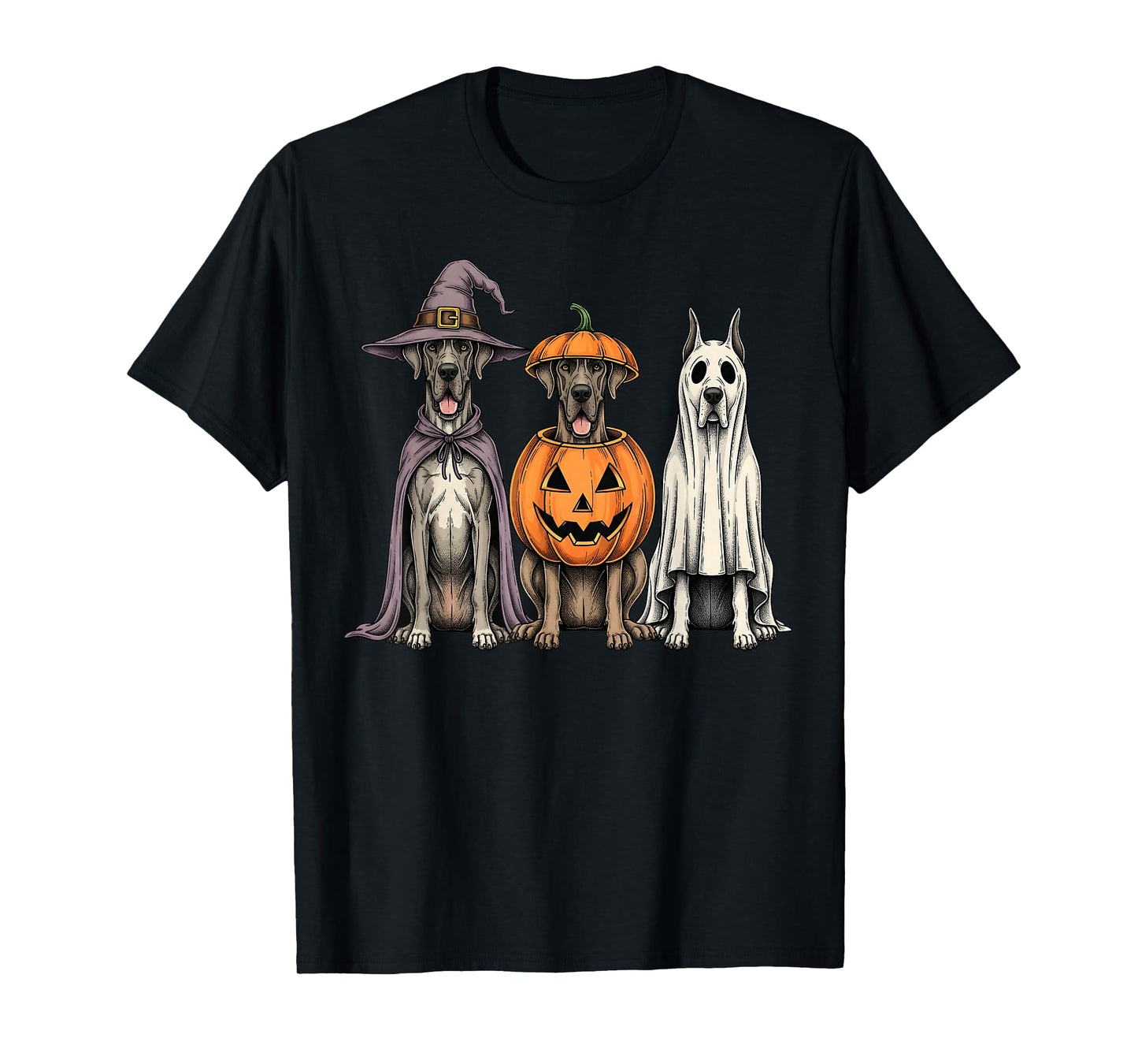 Spooky Ghost Great Dane Pumpkin Halloween Dog Lover T-Shirt