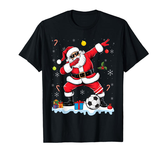 Dabbing Santa Boys Girls Funny Soccer Player Christmas T-Shirt