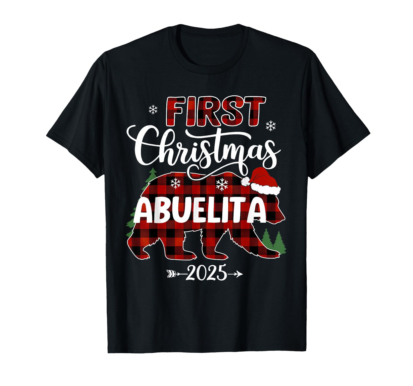 Pregnancy First Christmas Abuelita Red Plaid Bear Santa 2025 T-Shirt
