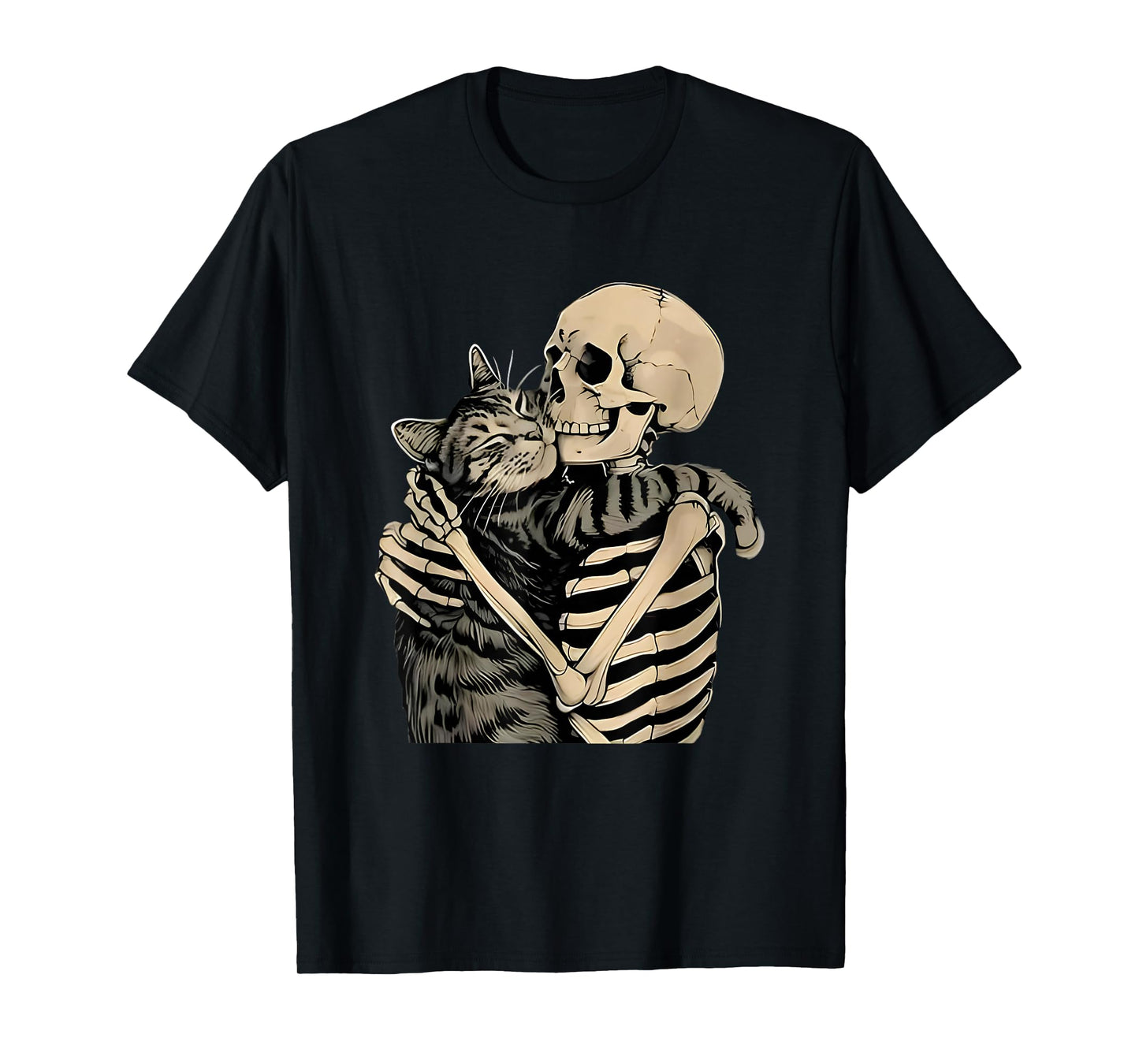 Gothic Skeleton Hugging Cat Halloween Cat Lover Cat Mom T-Shirt