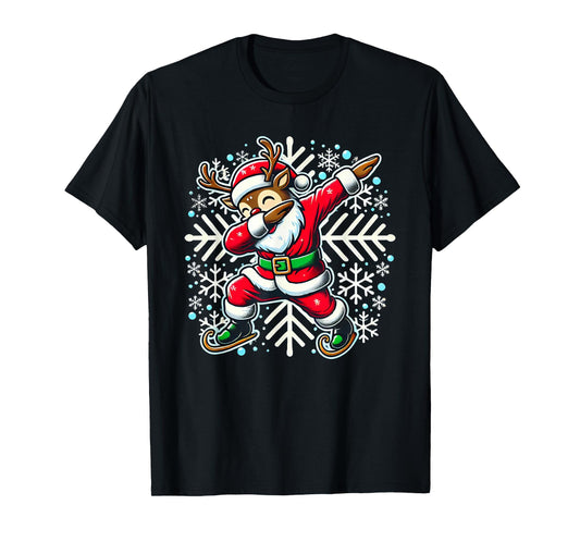 Dabbing Reindeer Santa Claus Christmas Funny Xmas Boys Kids T-Shirt