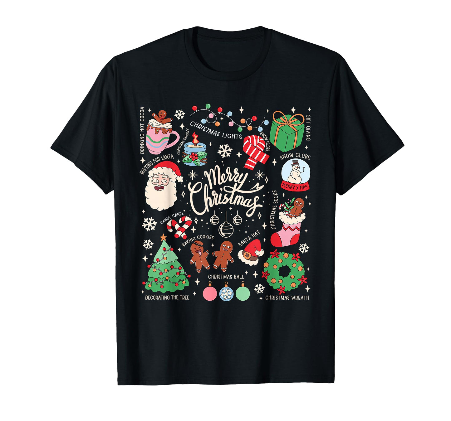 Merry Christmas Lights Santa Hat Xmas Family Matching Pajama T-Shirt