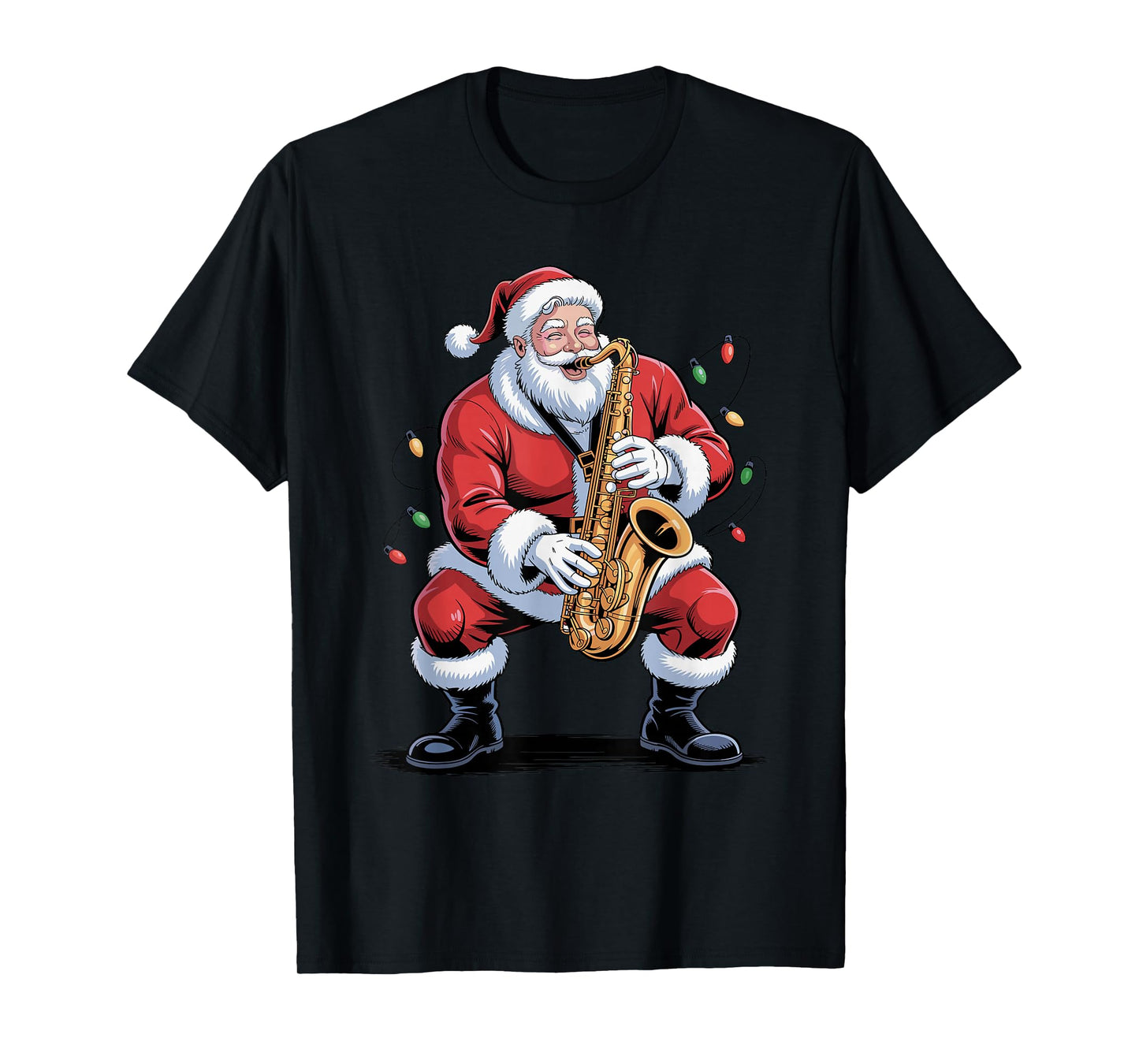 Santa Playing Saxophone Funny Holiday Chrismas Xmas Pajama T-Shirt