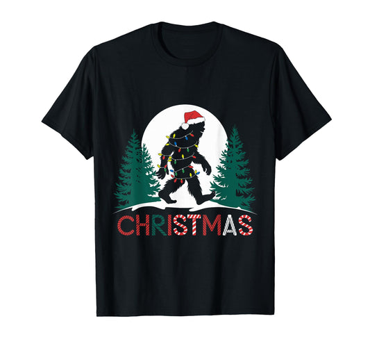Santa Bigfoot Christmas Lights Funny Sasquatch Believe Xmas T-Shirt