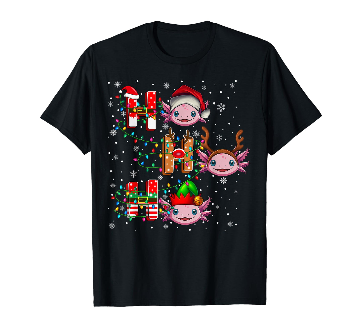 Ho Ho Ho Santa Reindeer Hat Elf Axolotl Animal Christmas T-Shirt