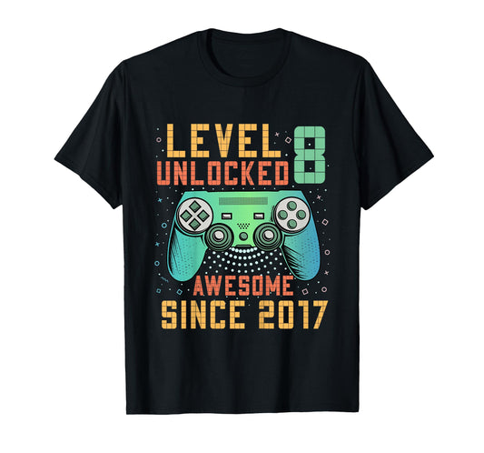 Kids Level 8 Unlocked 8th Birthday 8 Year Old Boy Gifts Gaming T-Shirt