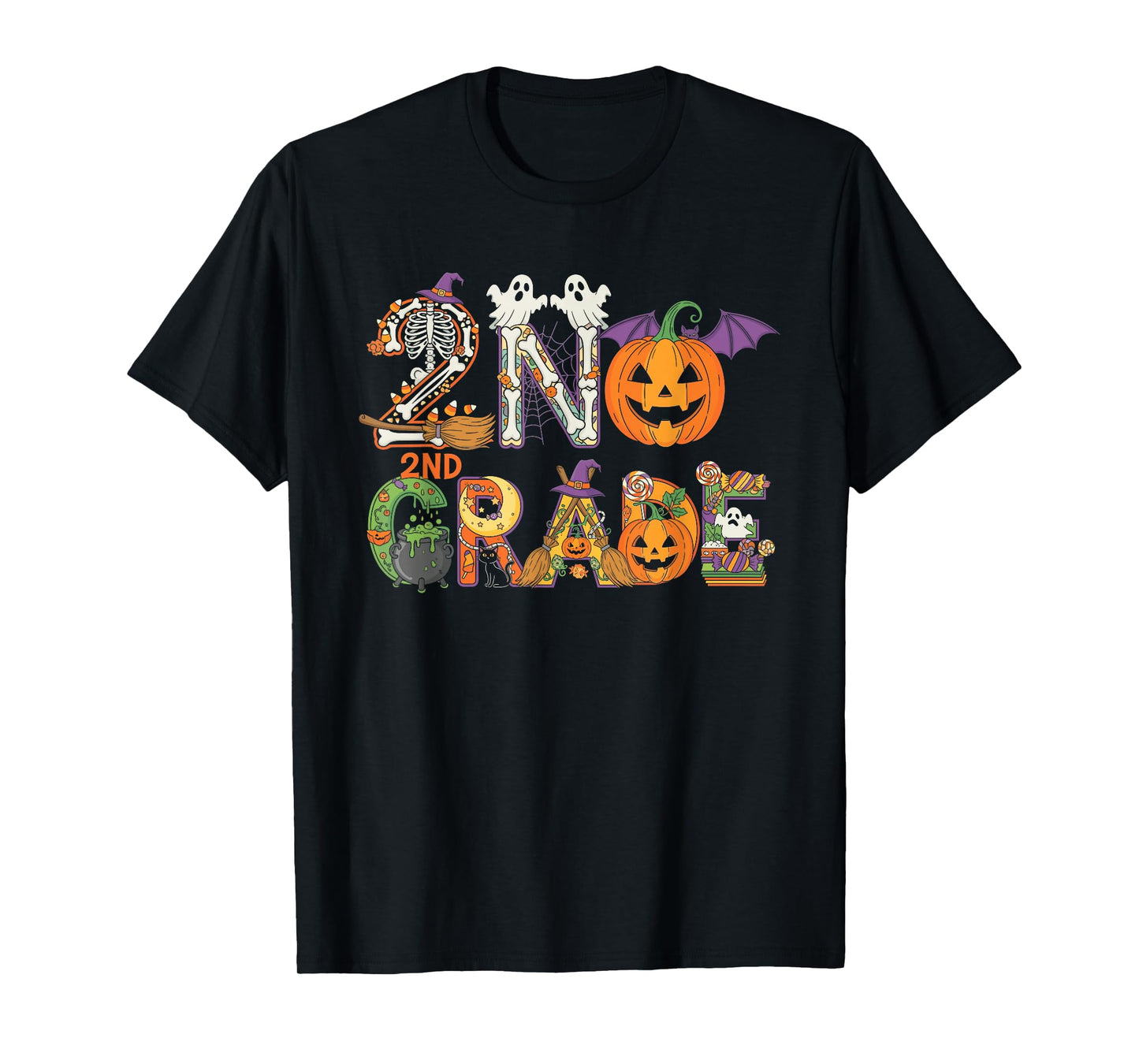 2nd Grade Pumpkin Ghost Skeleton Halloween Kids Mens Womens T-Shirt