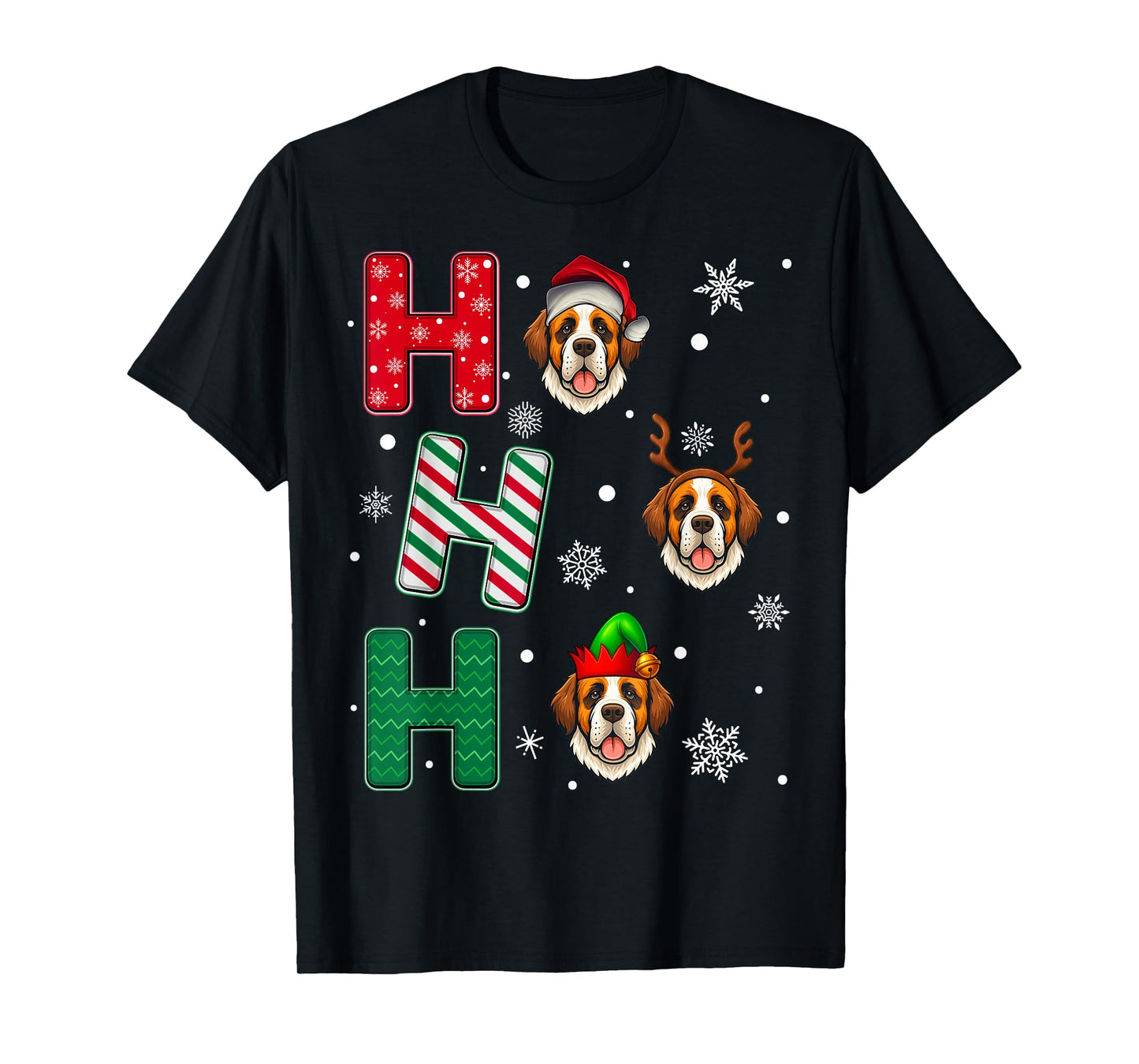 Ho Ho Ho Saint Bernard Dog Matching Christmas Santa Elf Xmas T-Shirt