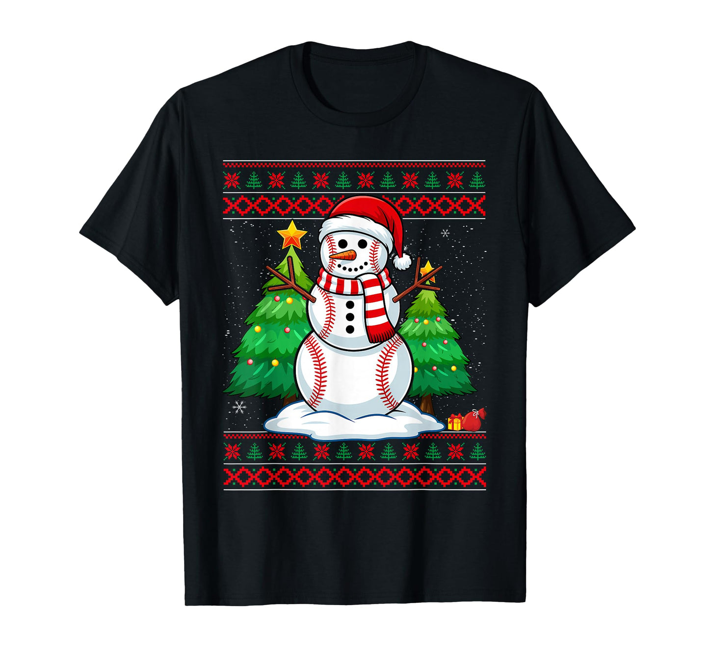Christmas Baseball Snowman Reindeer in A Santa Hat Pajama T-Shirt