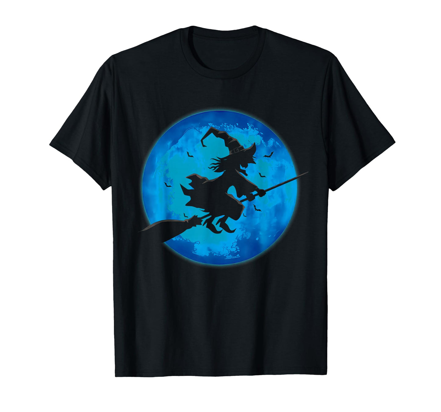 Witch On Broom with Full Moon Funny Design for Halloween T-Shirt
