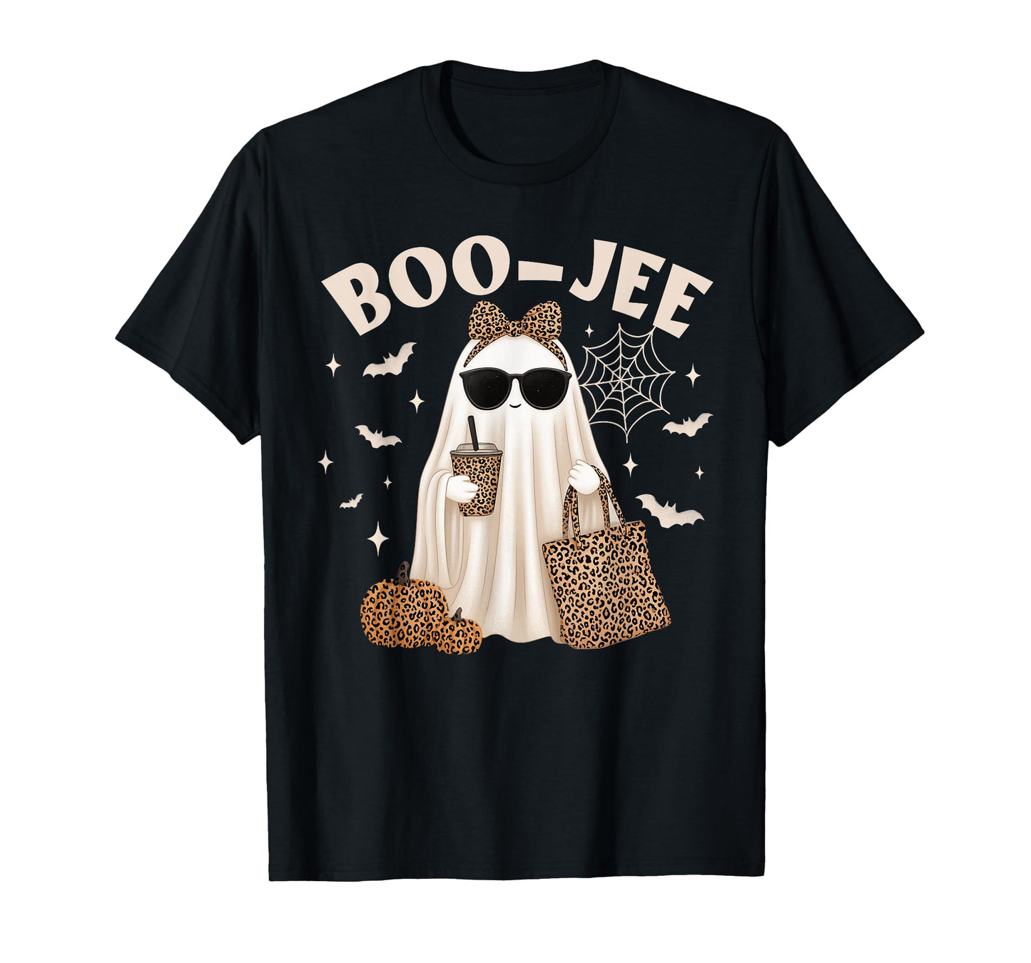 Coquette Leopard Ghost Coffee Boo-JEE Halloween Boujee Ghost T-Shirt