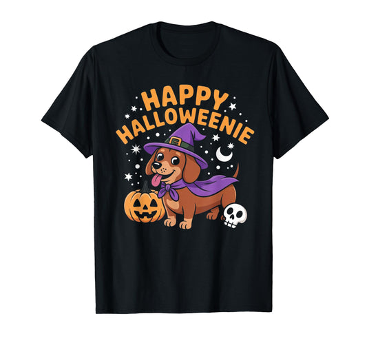 Dachshund Weiner Dog Witch Happy Halloweenie T-Shirt