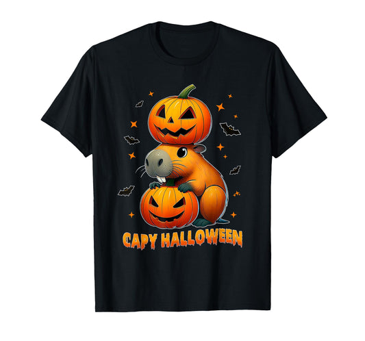 Capy Halloween Funny Cute Capybara Pumpkin Men Women Kids T-Shirt