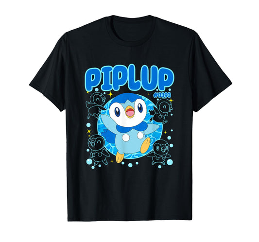 Pokémon Cute Happy Piplup #0393 Collage Big Chest Poster T-Shirt
