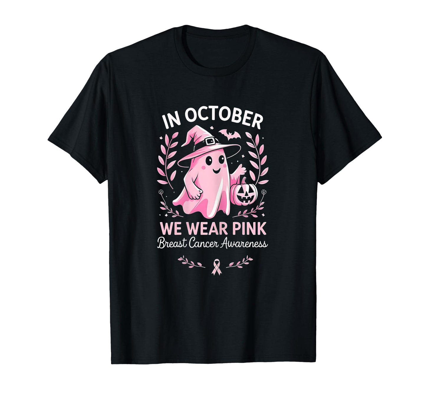 October Breast Cancer Awareness Pink Ghost Tee for Women T-Shirt