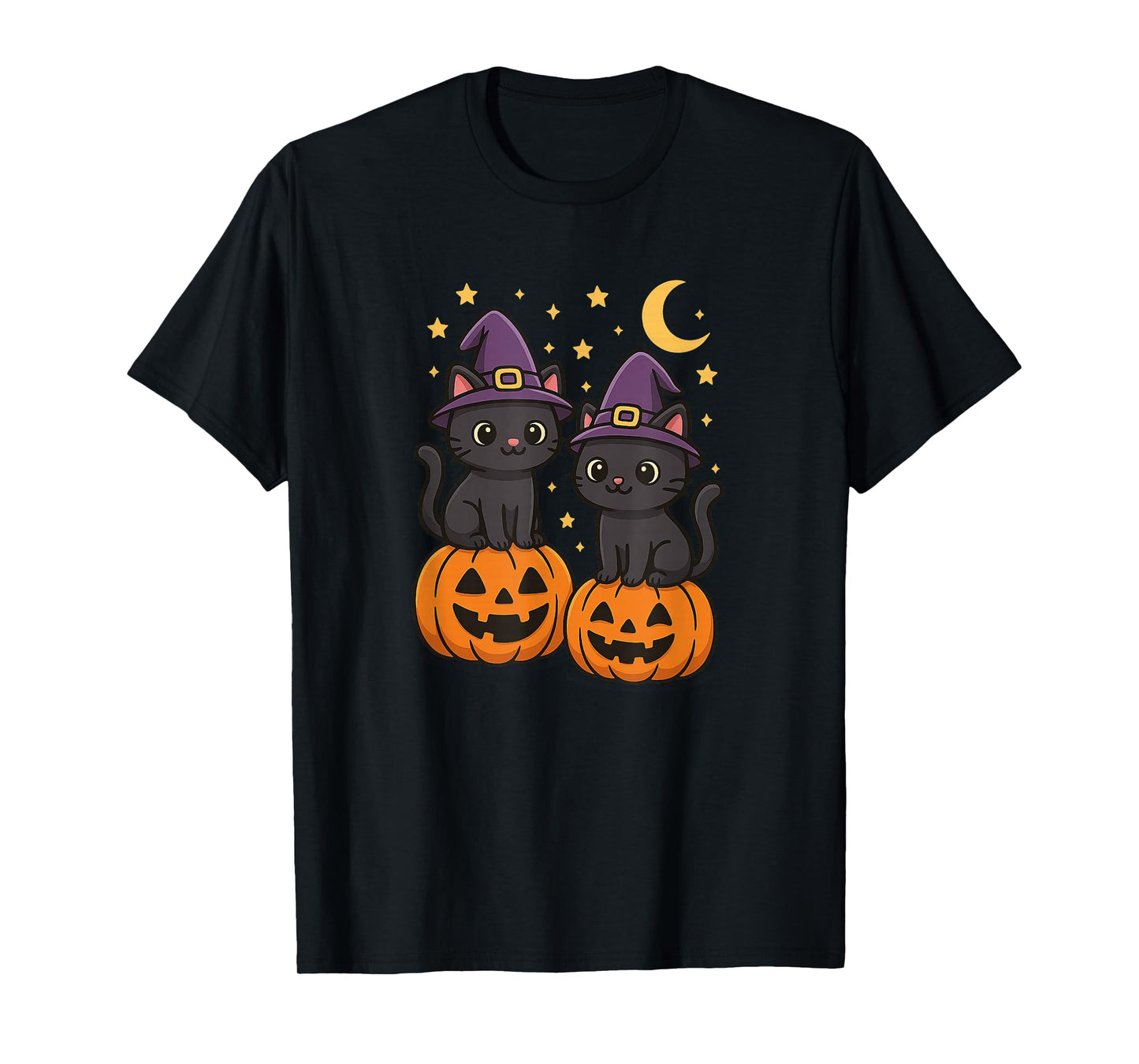 Cute Black Cats with Witch Hats Halloween T-Shirt