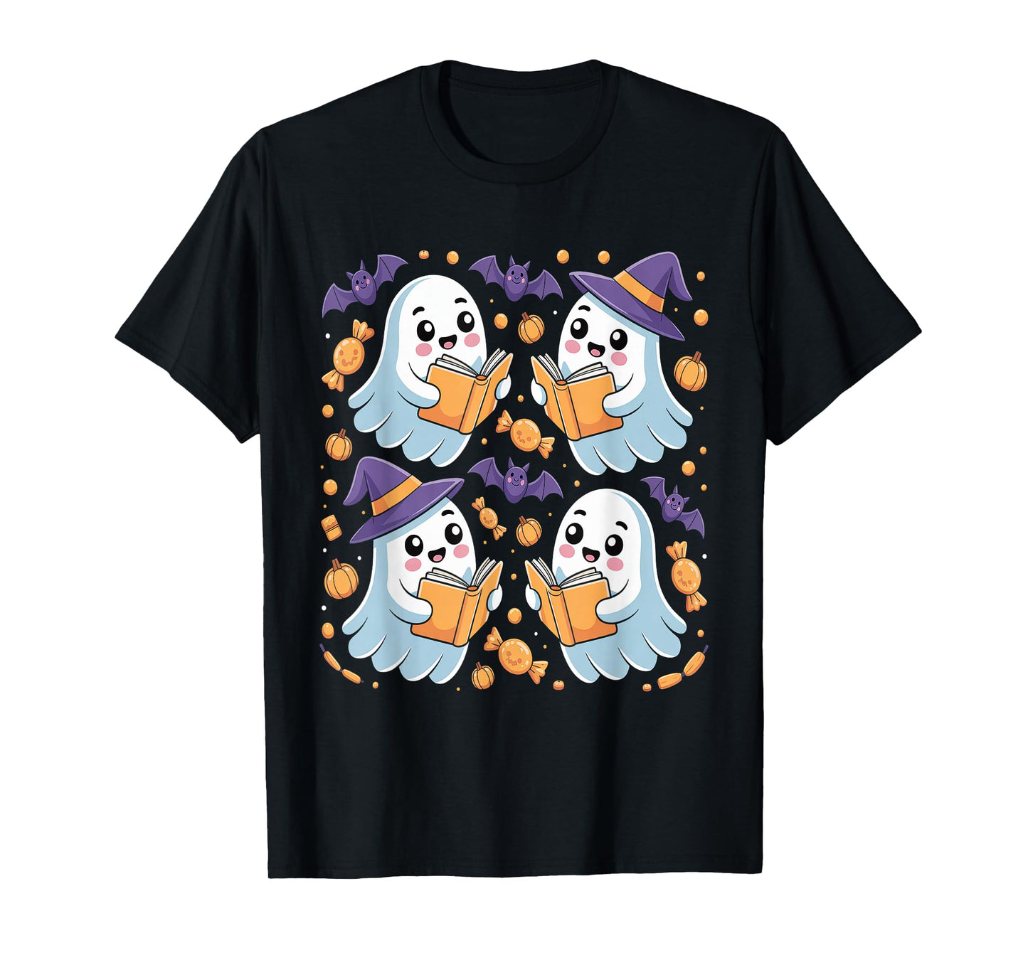 Ghost Reading Books Halloween - Spooky Librarian T-Shirt