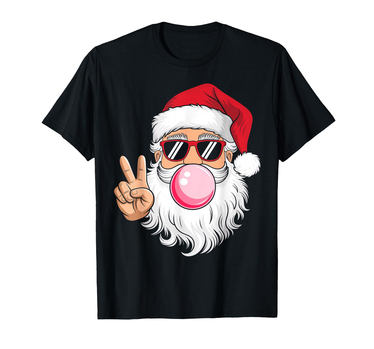 Retro Santa Christmas Blowing Bubble Pink Santa Xmas Pajamas T-Shirt