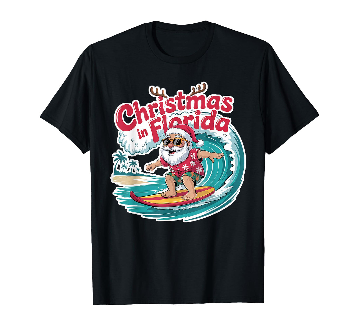 Christmas in Florida Surfing Santa Claus Tropical Holiday T-Shirt
