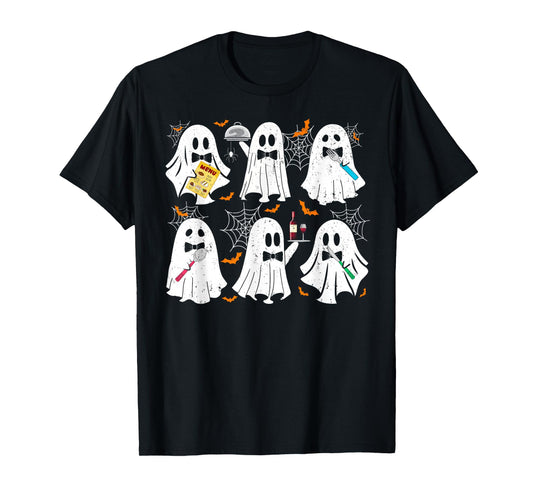 Ghost Waiter Waitress Funny Costume For Halloween Men Women T-Shirt