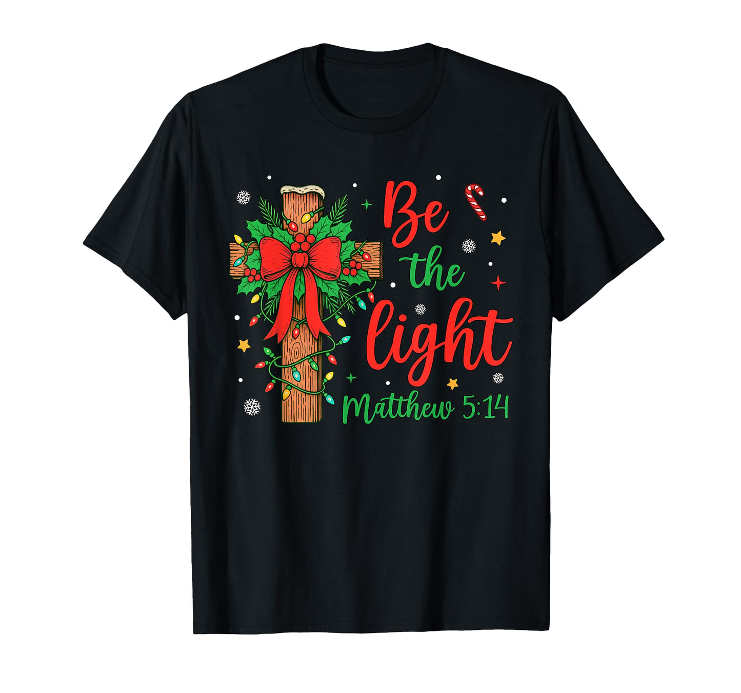 Be The Light Christian Christmas Cross Bow Floral Women T-Shirt