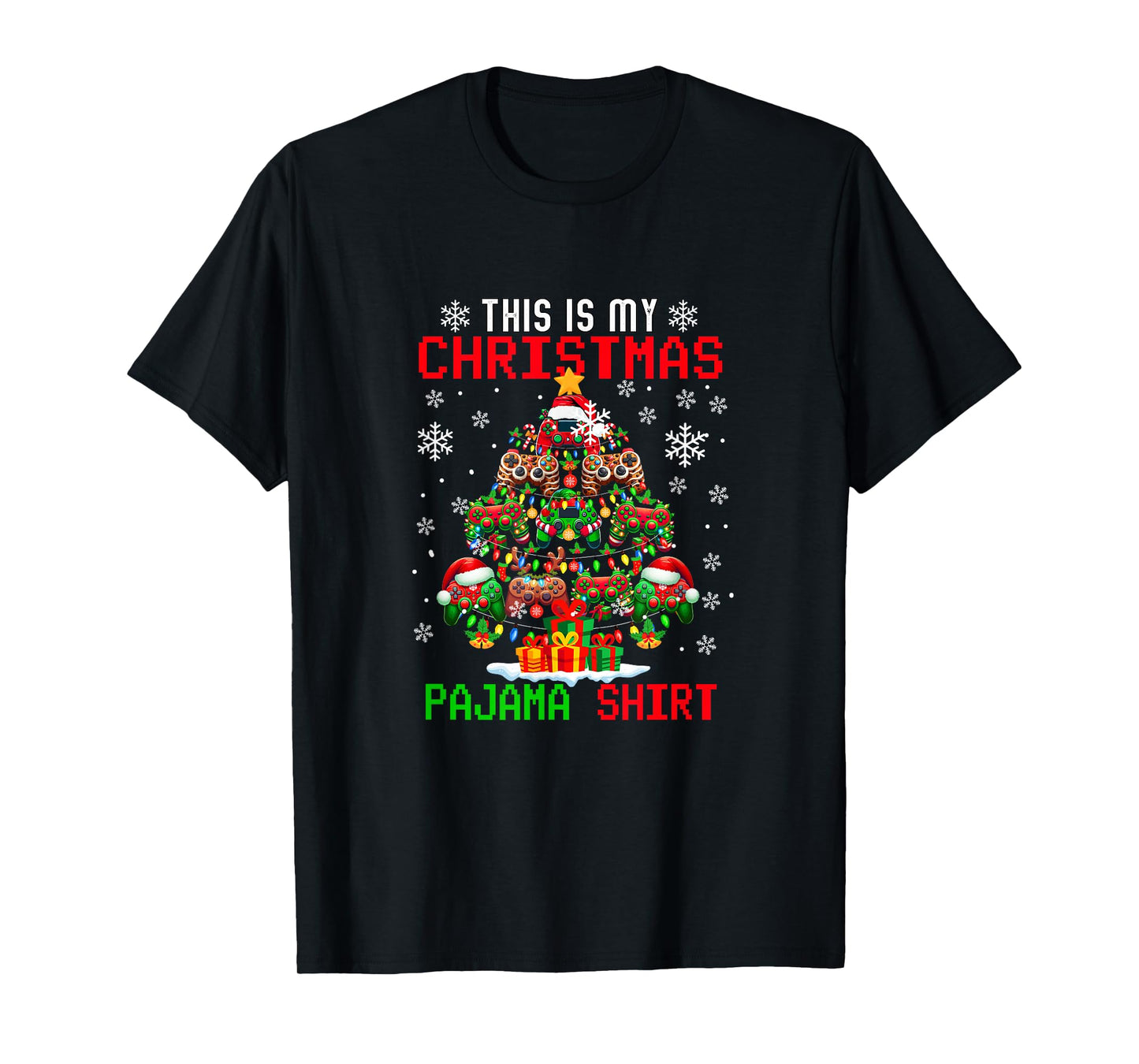 My Christmas Pajama Shirt Game Controllers Xmas Tree Gamer T-Shirt