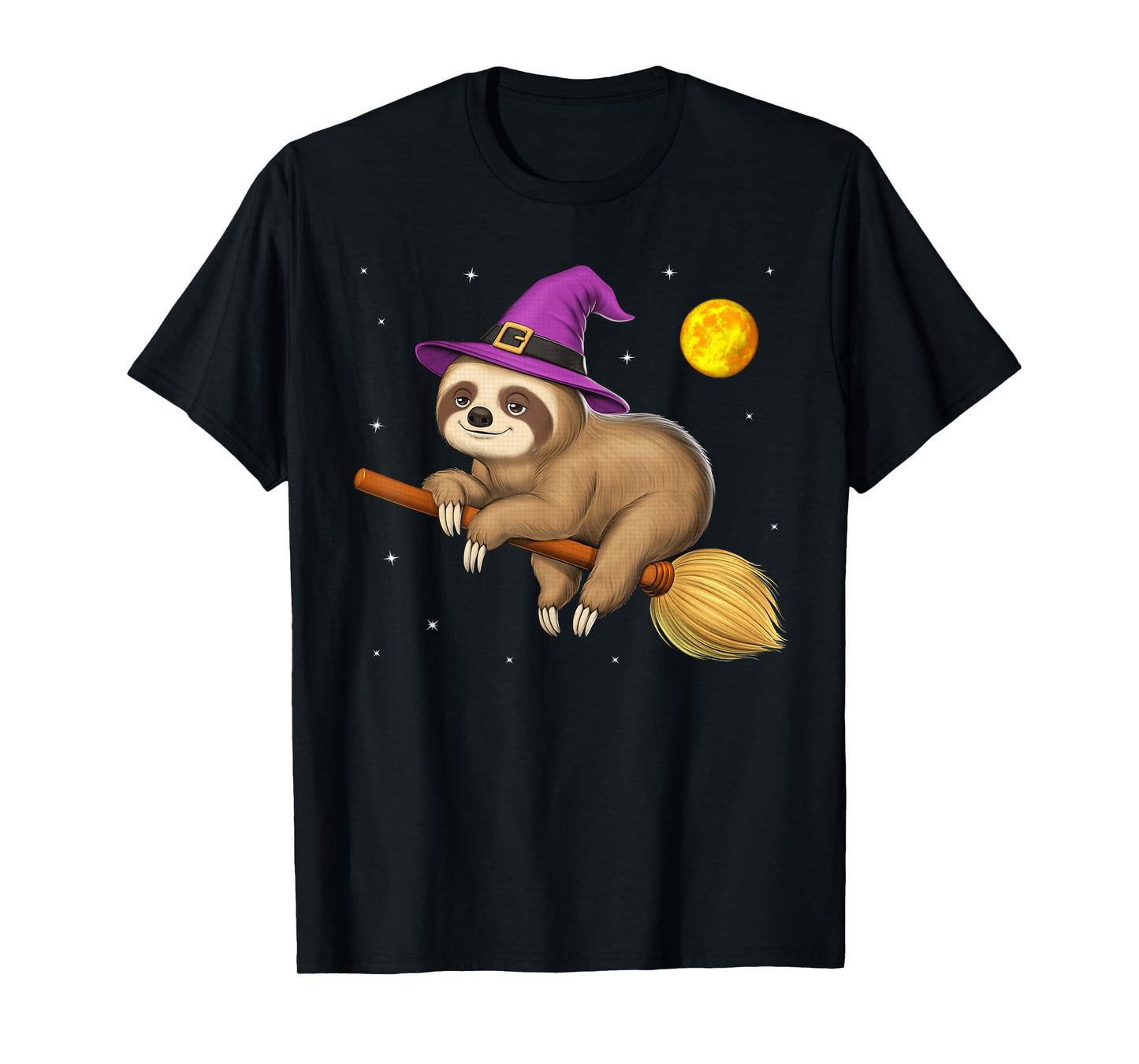 Sloth Witch Riding Broom Halloween Wiccan Spooky Cute Sloth T-Shirt