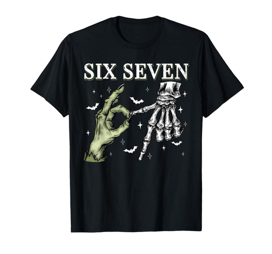 Six Seven 6 7 Meme Funny Witch Skeleton Hands T-Shirt