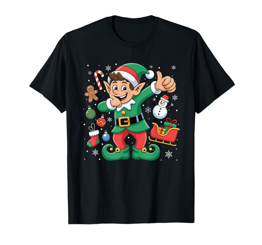Dabbing Elf Santa Sleigh Snowman Funny Dab Xmas T-Shirt