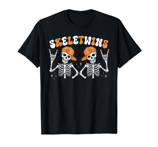 Skeletwins Halloween Twins Skeletons Hat Matching Boys Kids T-Shirt
