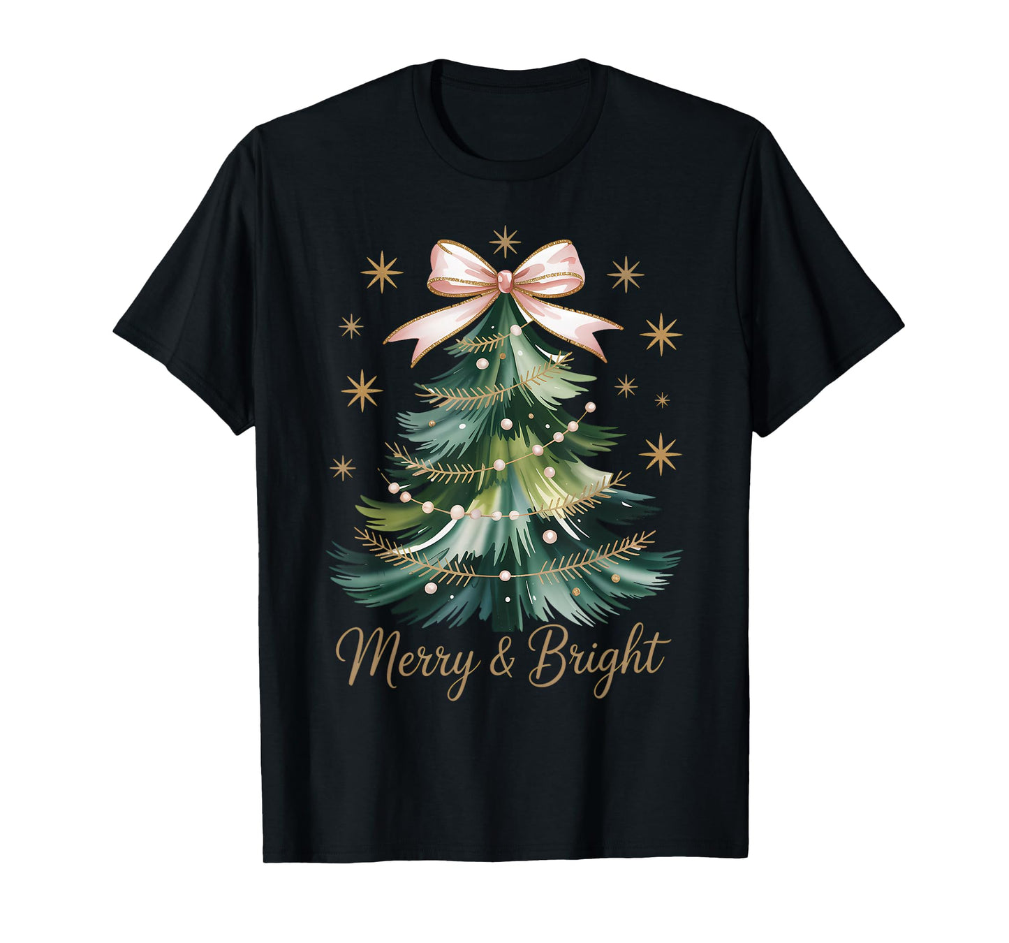 Coquette Bow Christmas Tree Gifts Holiday Girly Outfit Women T-Shirt