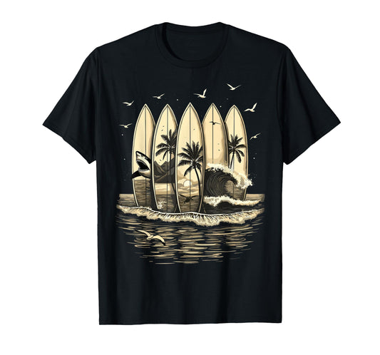 Surfing Tropical Surfboards Vintage Surfer T-Shirt