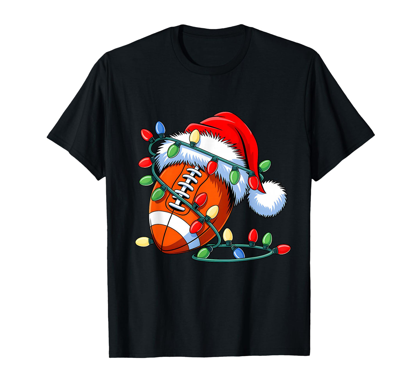 Football Ball Santa Hat Xmas Funny Christmas Football Lover T-Shirt