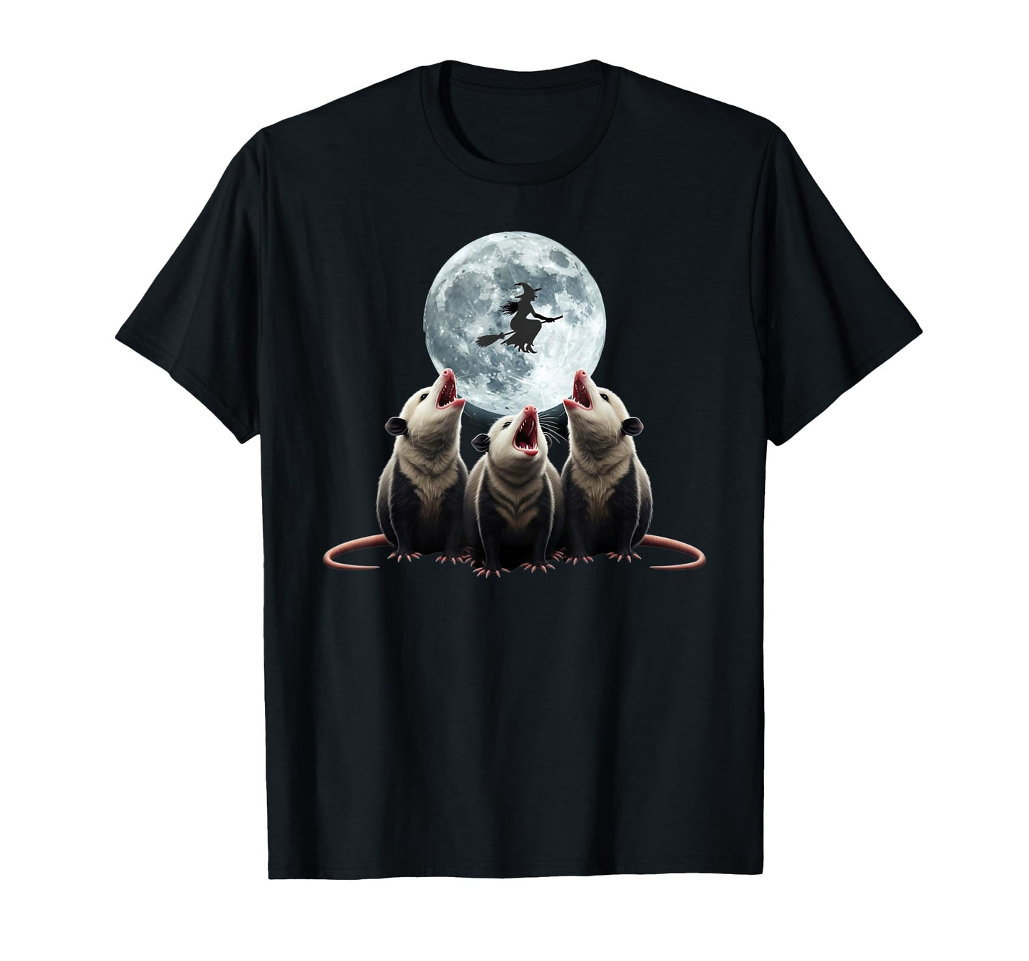 Three Opossum Moon with 3 Possums and Witch Halloween T-Shirt