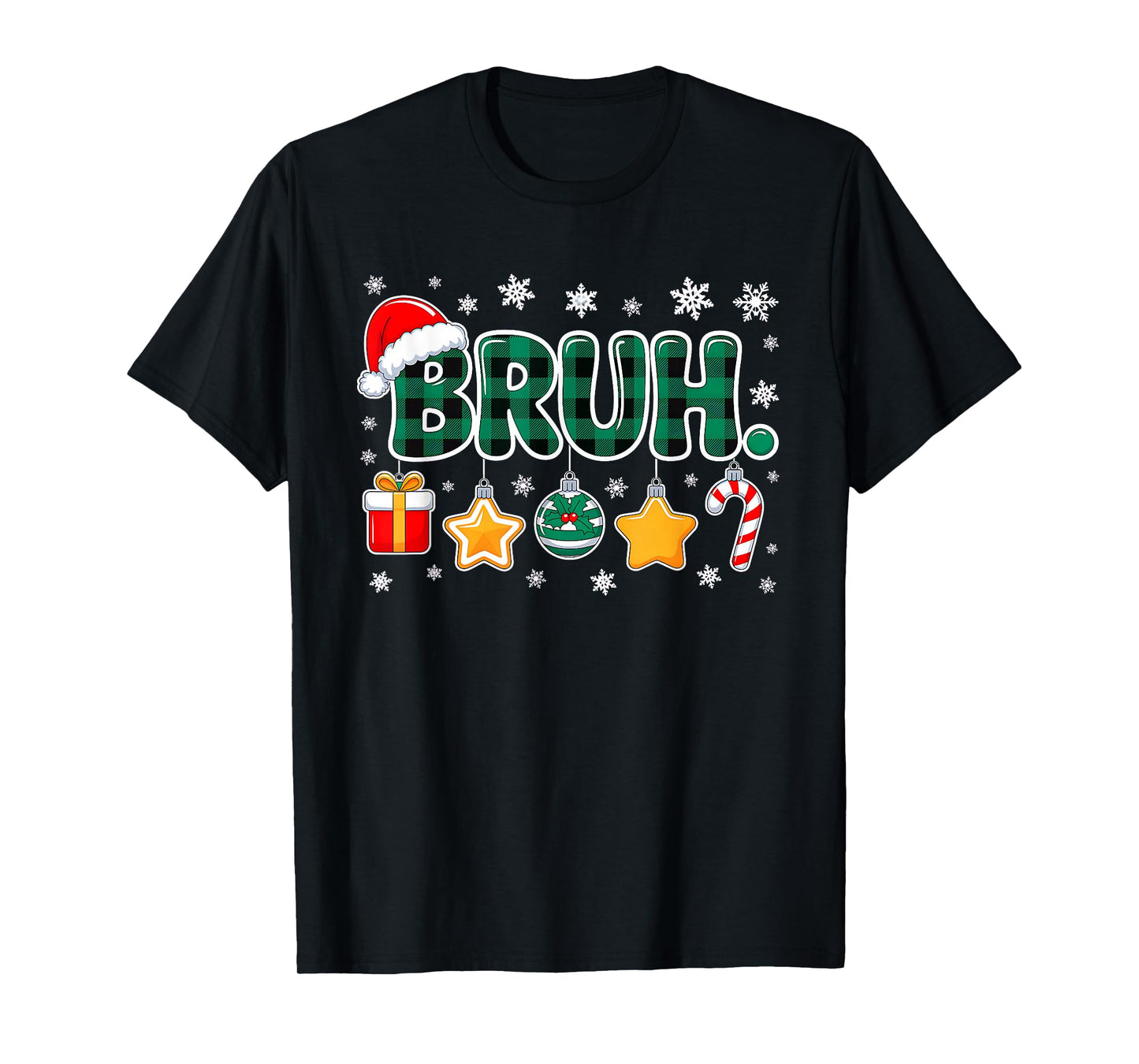 Bruh Funny Christmas Green Plaid Teens Boys Kid Xmas Pajamas T-Shirt
