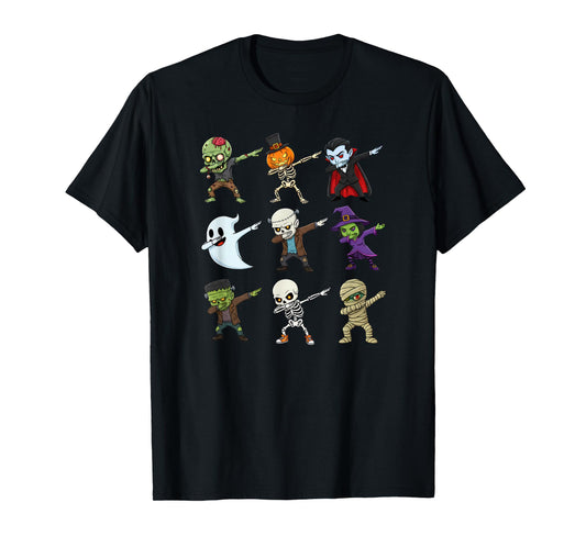 Dabbing Halloween Zombie Skeleton Pumpkin Mummy T-Shirt