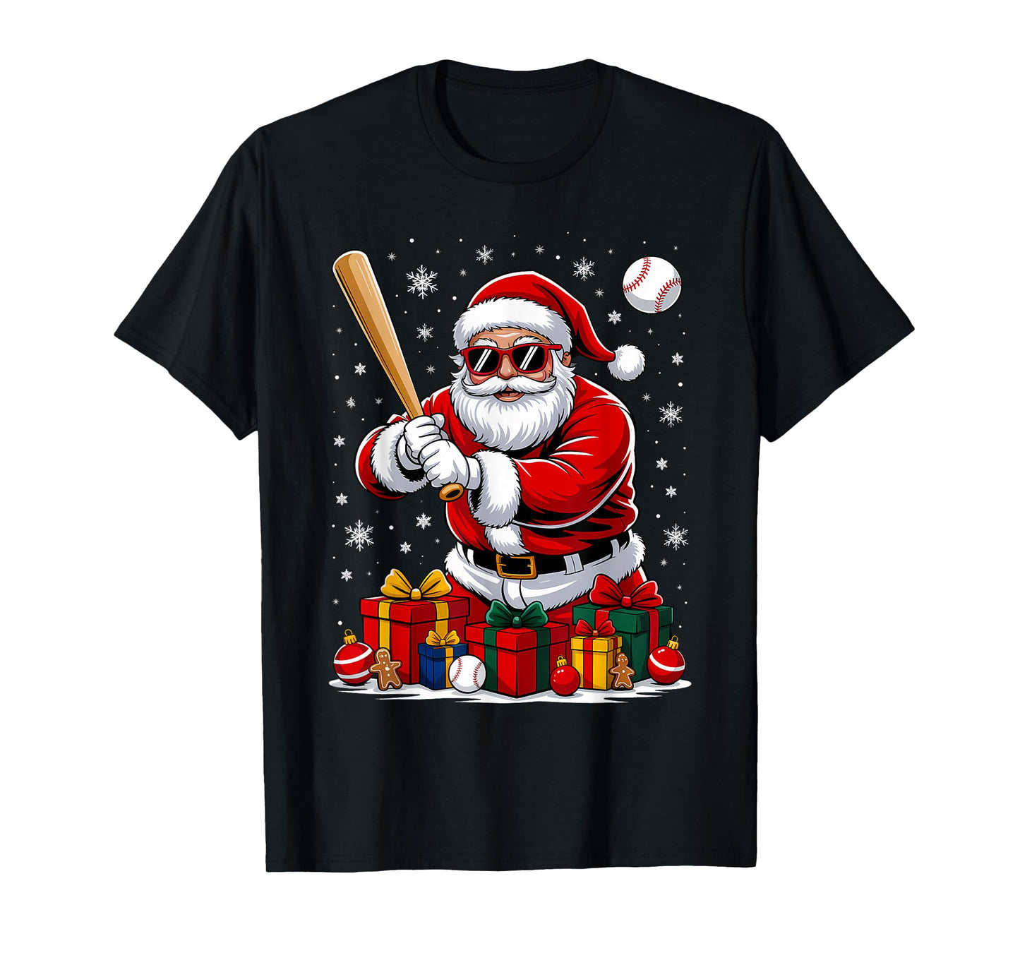 Santa Playing Baseball Cool Christmas Player T-Shirt