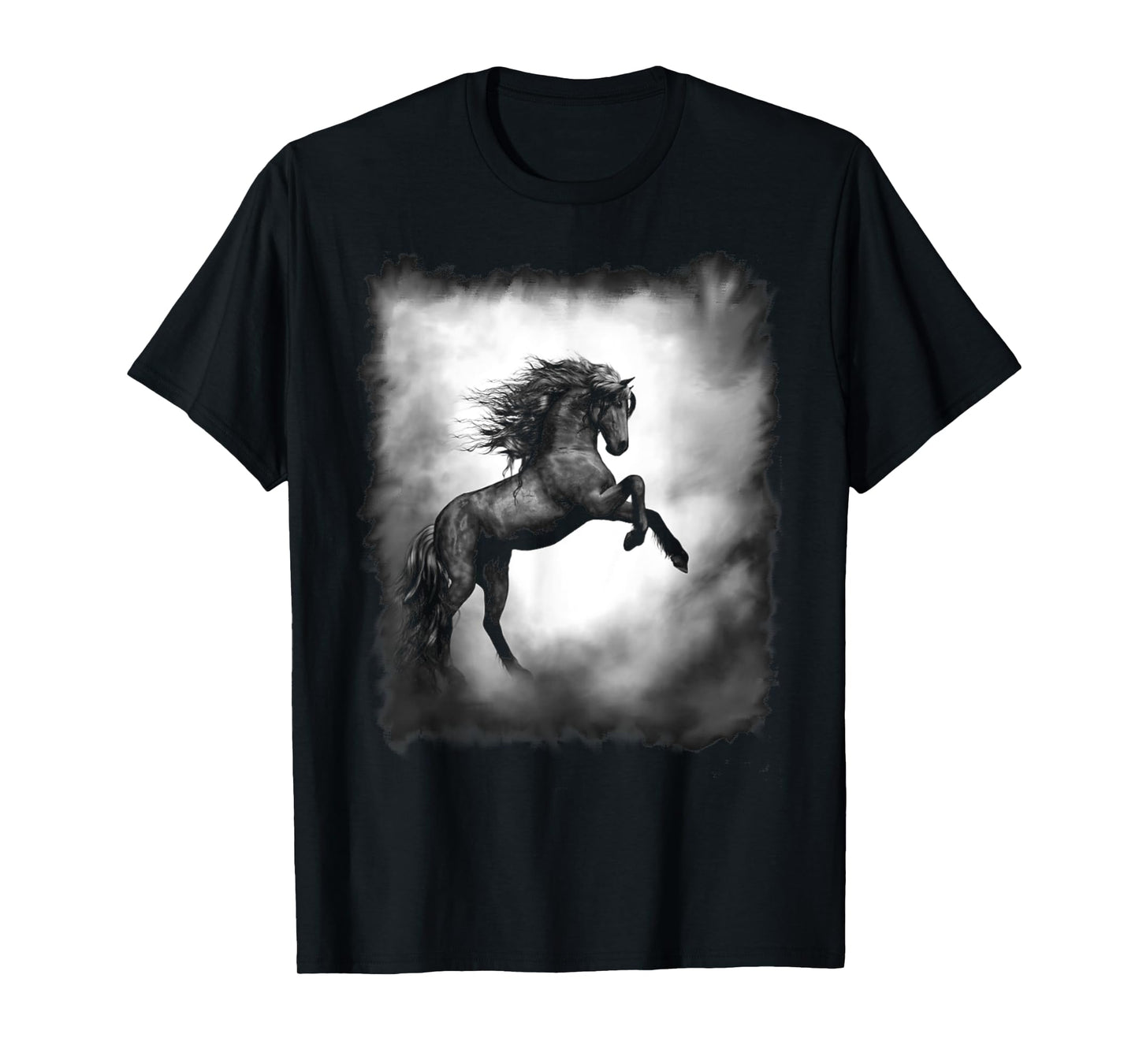 Black Wild Stallion Horse Rearing up with flowing mane T-Shirt