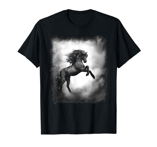Black Wild Stallion Horse Rearing up with flowing mane T-Shirt