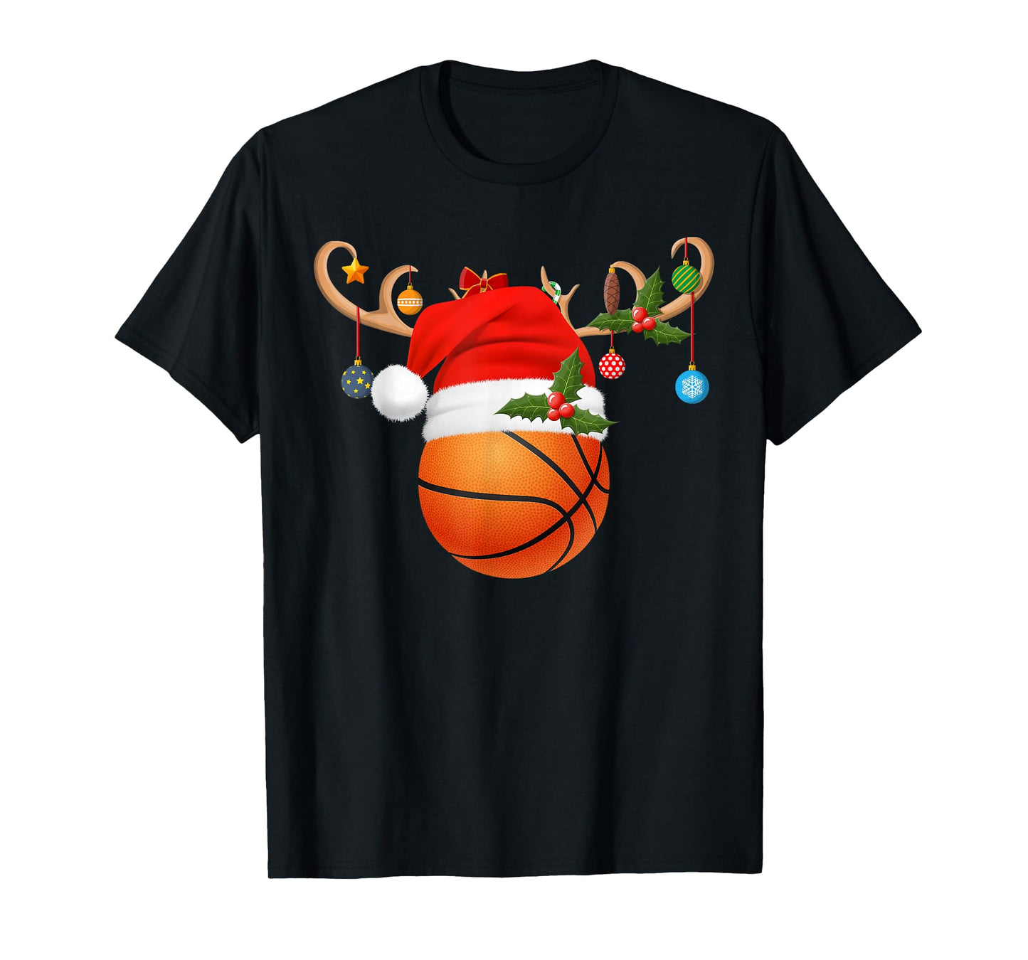 Basketball Christmas Reindeer Santa Hat Sports Player Xmas T-Shirt