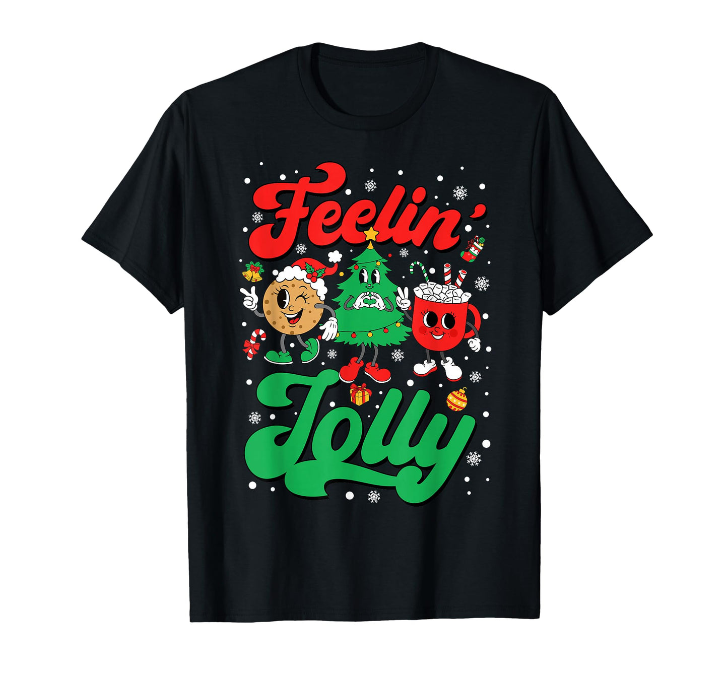 Retro Funny Feeling Jolly Christmas Tree Hot Cocoa Cute Xmas T-Shirt