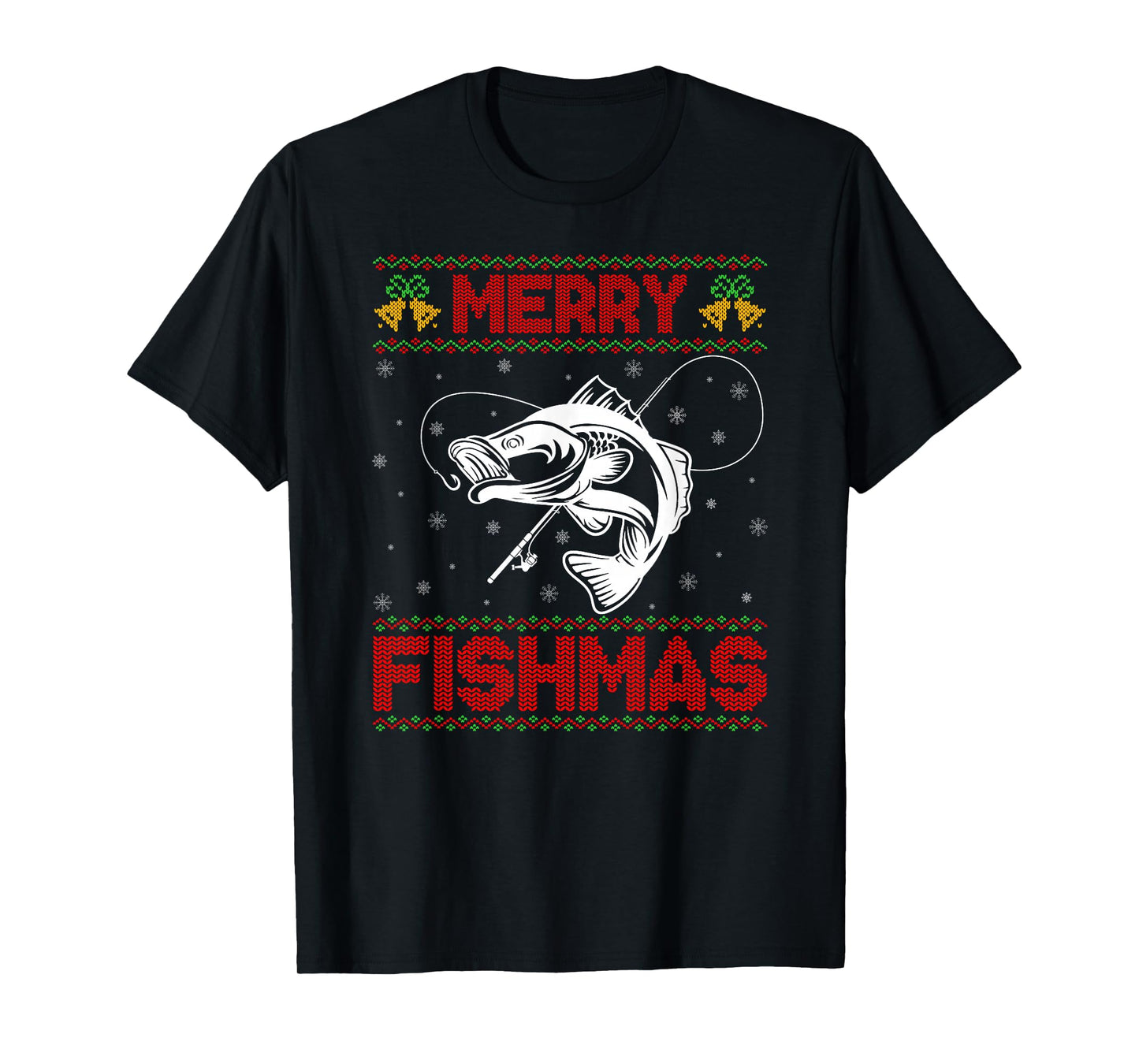 Merry Fishmas Ugly Xmas Sweater Bass Fish Fishing Christmas T-Shirt